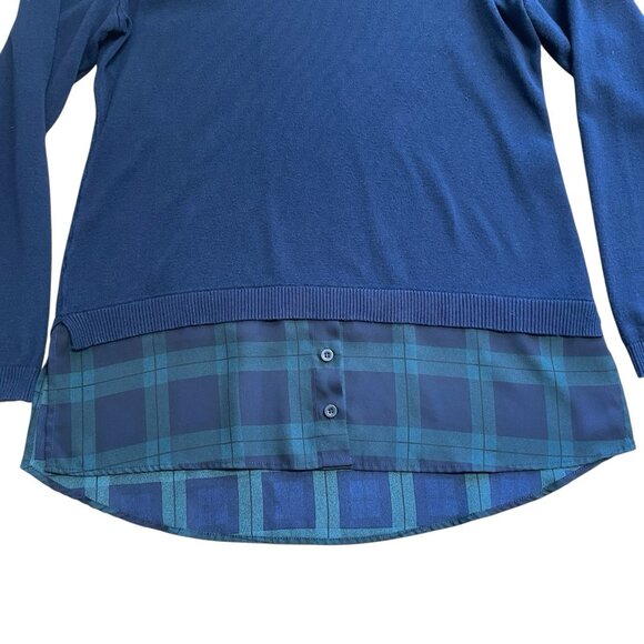 ADRIANNA PAPELL TWOFER SWEATER SCHOOL PREPPY PLAID BLUE GREEN COLLARED SIZE M - Picture 4 of 9